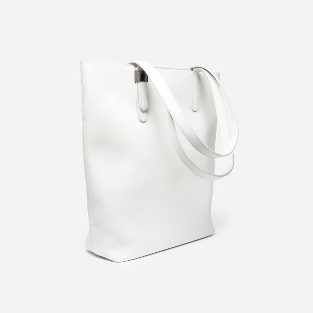 Everlane Italian Leather White / Cream Petra Tote Bag Purse with Metal Accents - Picture 3 of 16